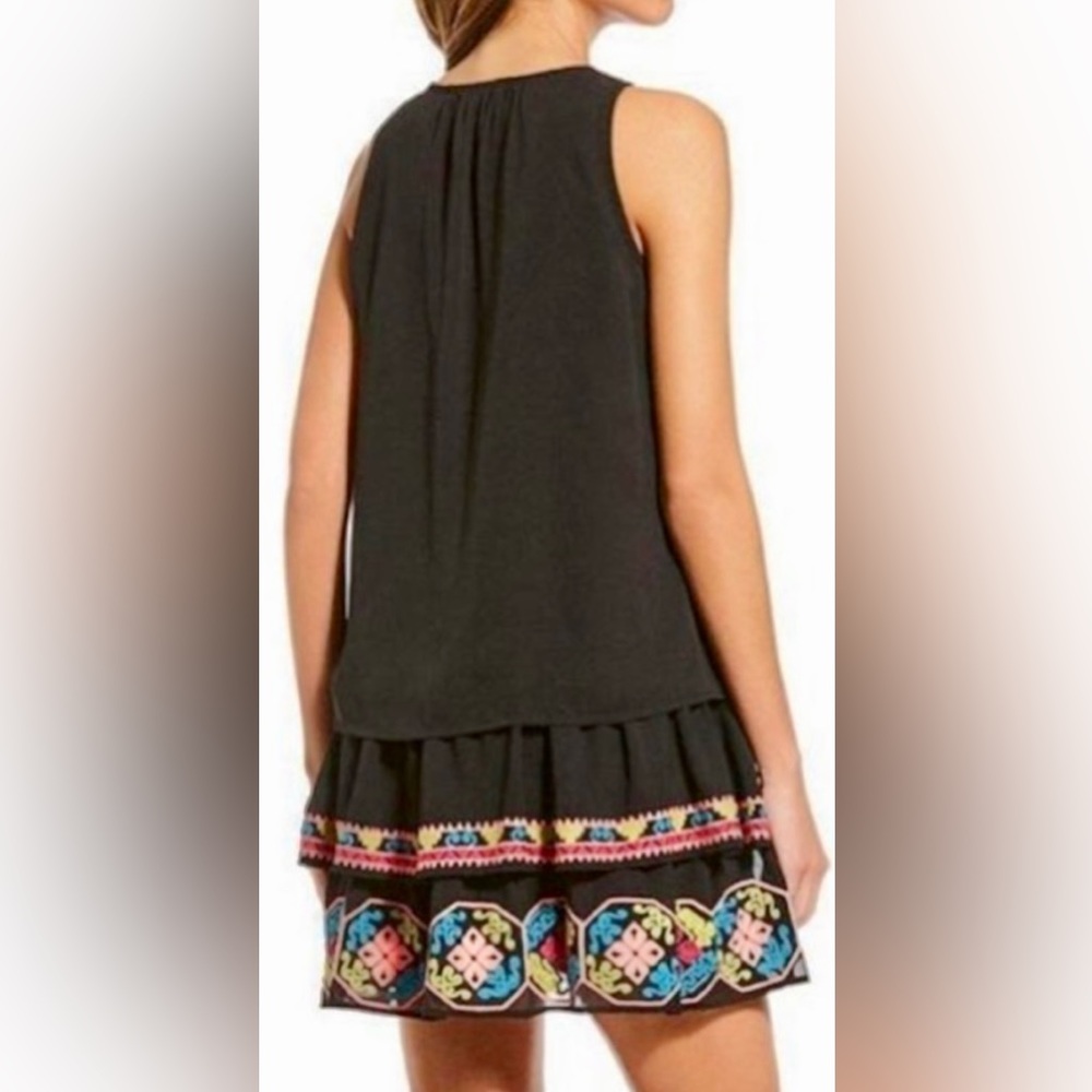 Gianni Bini Sol Ember Tiered Embroidered Sleeveless Mini Dress Big Tassels Ties - Picture 3 of 5